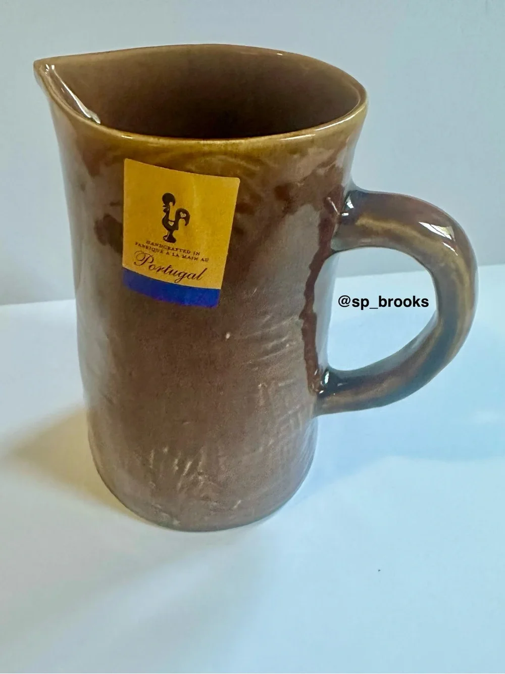 🎁FAPOR Stoneware Pitcher Handcrafted in Portugal -Distressed Brown Bronze 8.25”H